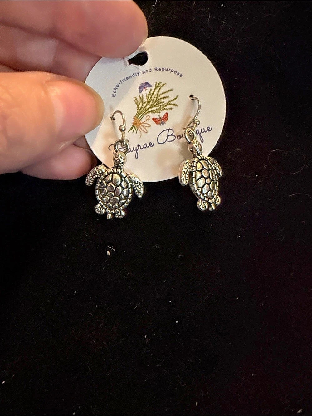 By the Bayou Turtle Dangle Earrings in Gold & Green Like New